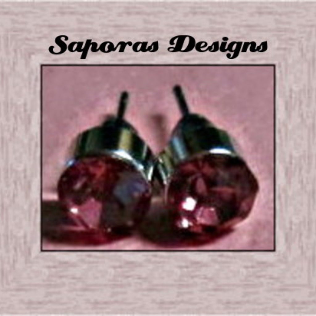Silver Tone Pink Crystal Birthstone Stud Earrings